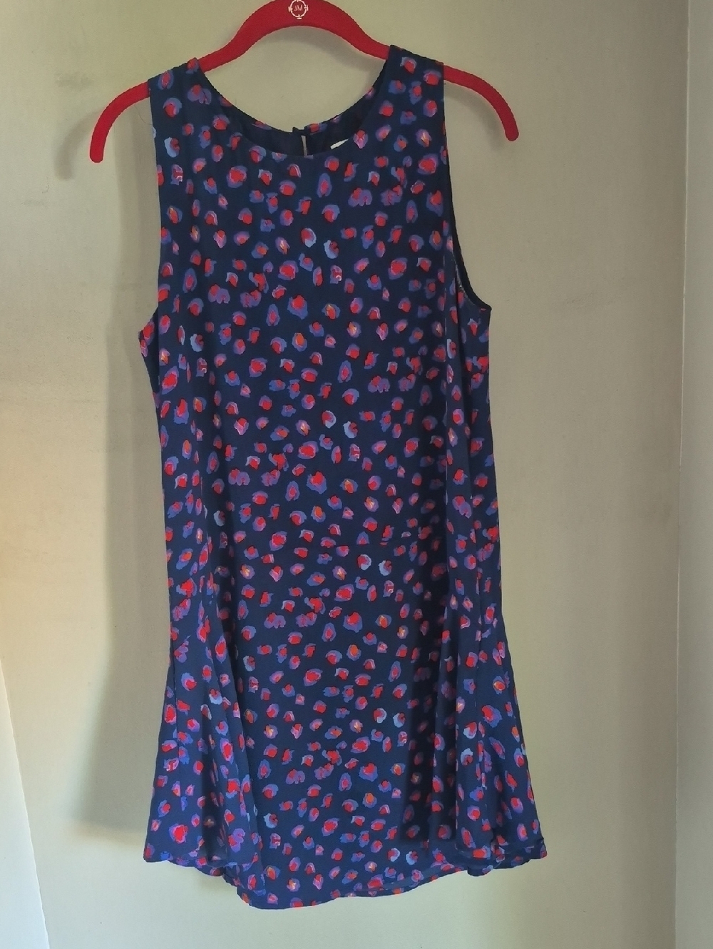 Women’s Navy Blue Shift Dress with Red & Lavender Spot Print